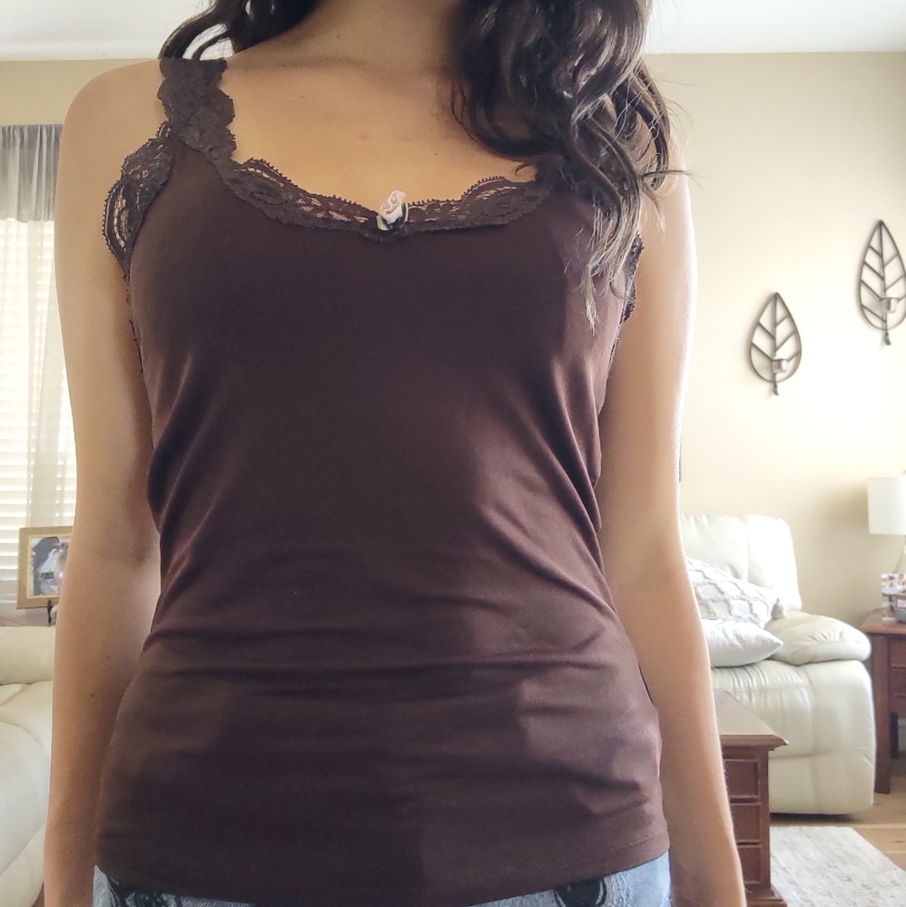 Only Hearts N.Y.C Brown Tank with Rose